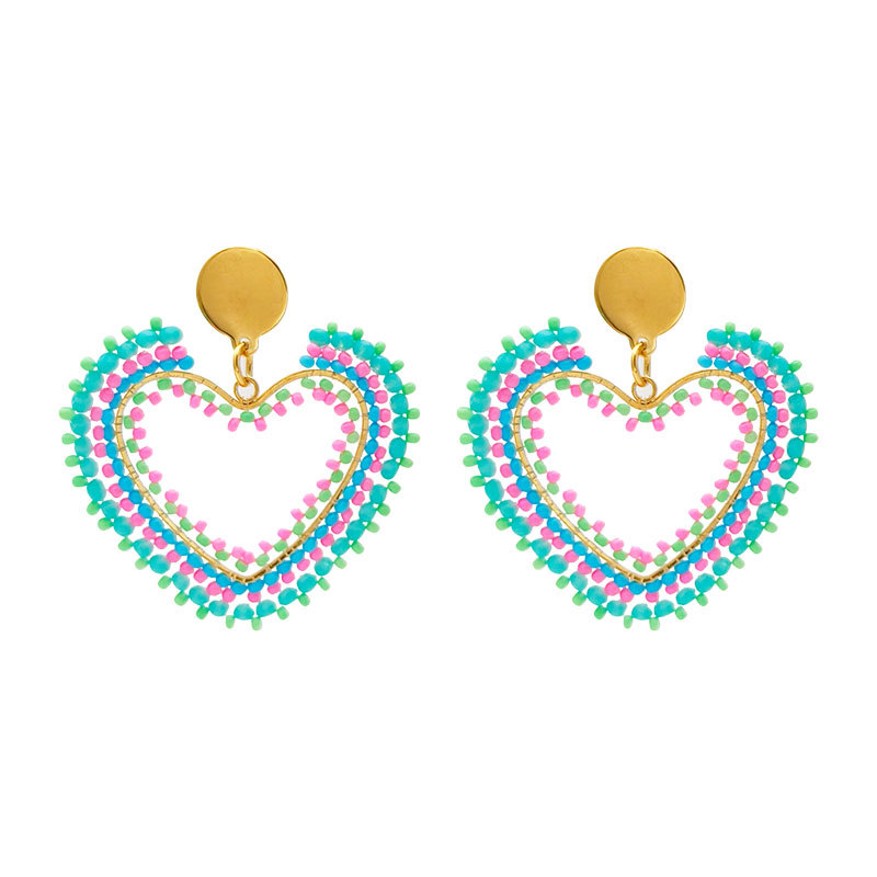 1 Pair Original Design Heart Shape Glass Seed Bead Drop Earrings display picture 2