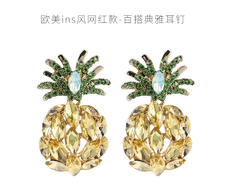 Europe and America Cross Border Supply Creative Alloy Diamond Studded Hollow Pineapple Shape Earrings Super Flash Earrings Female Factory Wholesalepicture1
