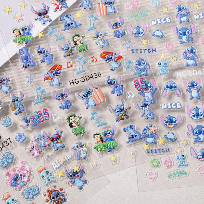 Cute Stitch Cartoon Character High-Value Nail Art Stickers 5D Stereo Relief Nail Stickers Jewelry Hg Style Cute Stitch Cartoon Character High-Value Nail Art Stickers 5D Stereo Relief Nail Stickers Jewelry Hg Style
