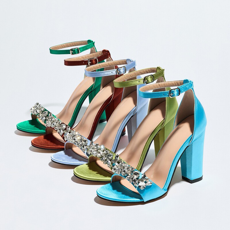 2026 Cross-Border Foreign Trade Large Size Women's Rhinestone European and American Style Gentle High Heels with Thin Heels, Fairy Style, Suitable for Pairing with Dresses, Elegant.