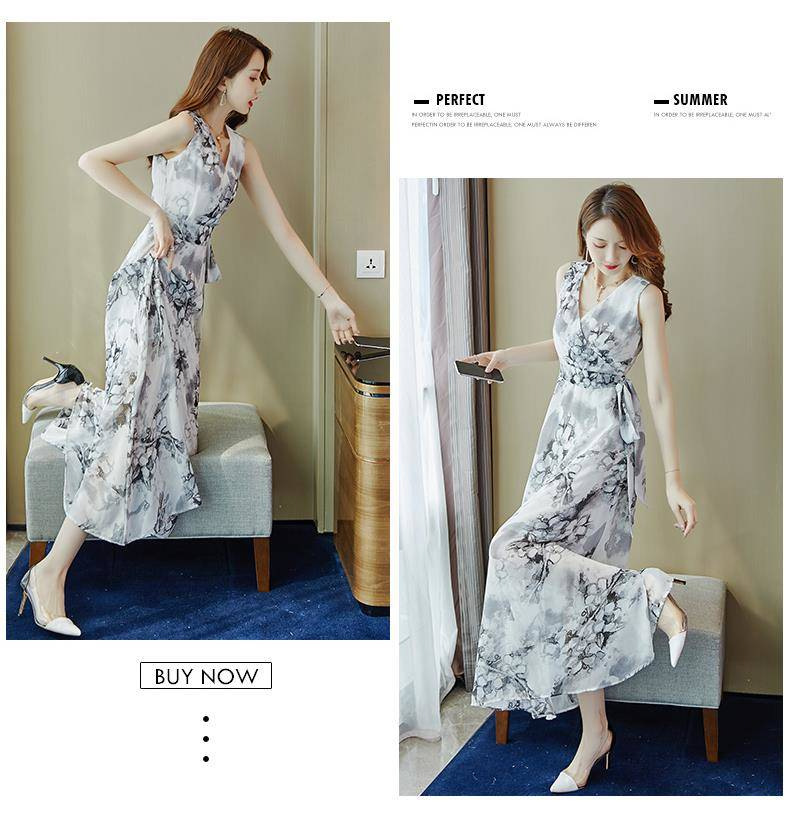 Bohemian Long Women Summer 2024 New Waist Tie Slimming Beach Vacation Chiffon Dress_ecoleips.com