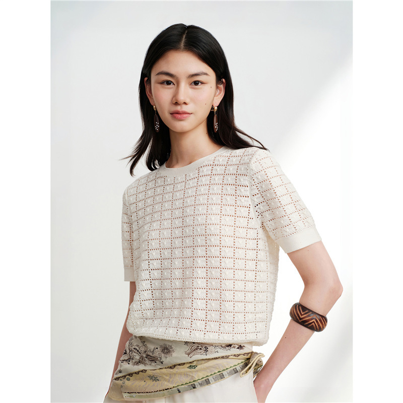 Y Ying Short-Sleeved Knit Shirt for Women, Cut-Out Slim-Fit Regular Shoulder Commuter Top, 2026 Summer New Style 9576A Y Ying Short-Sleeved Knit Shirt for Women, Cut-Out Slim-Fit Regular Shoulder Commuter Top, 2026 Summer New Style 9576A