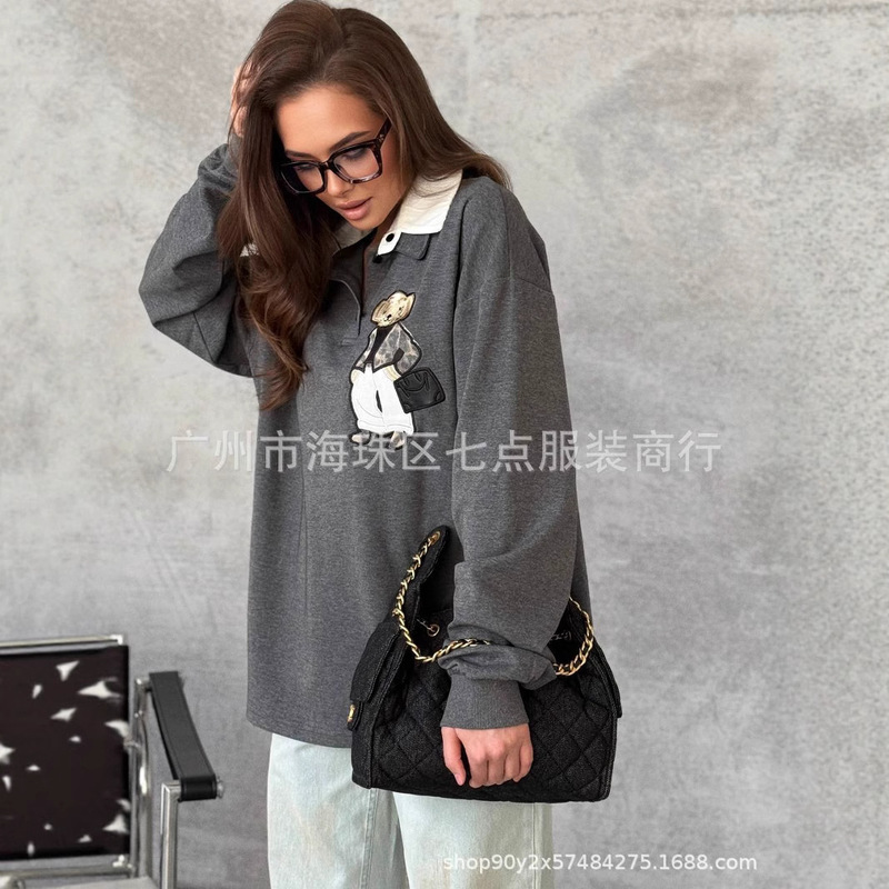 Худи 2025 Cross-Border | Openyy Sweatshirt Polo Collar Long-Sleeved T-Shirt Top Худи 2025 Cross-Border | Openyy Sweatshirt Polo Collar Long-Sleeved T-Shirt Top