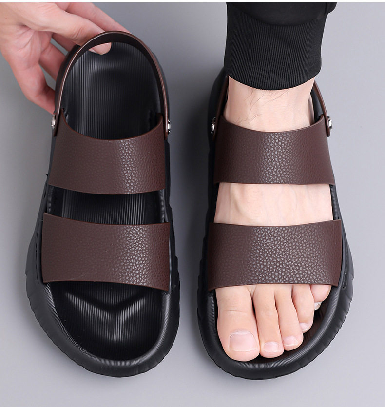 Dép lê nam da bò lớp trên cùng, đế dày, mặt mềm, kiểu sandal đi biển — GA06 màu đen, Màu nâu GA06 chi tiết 13