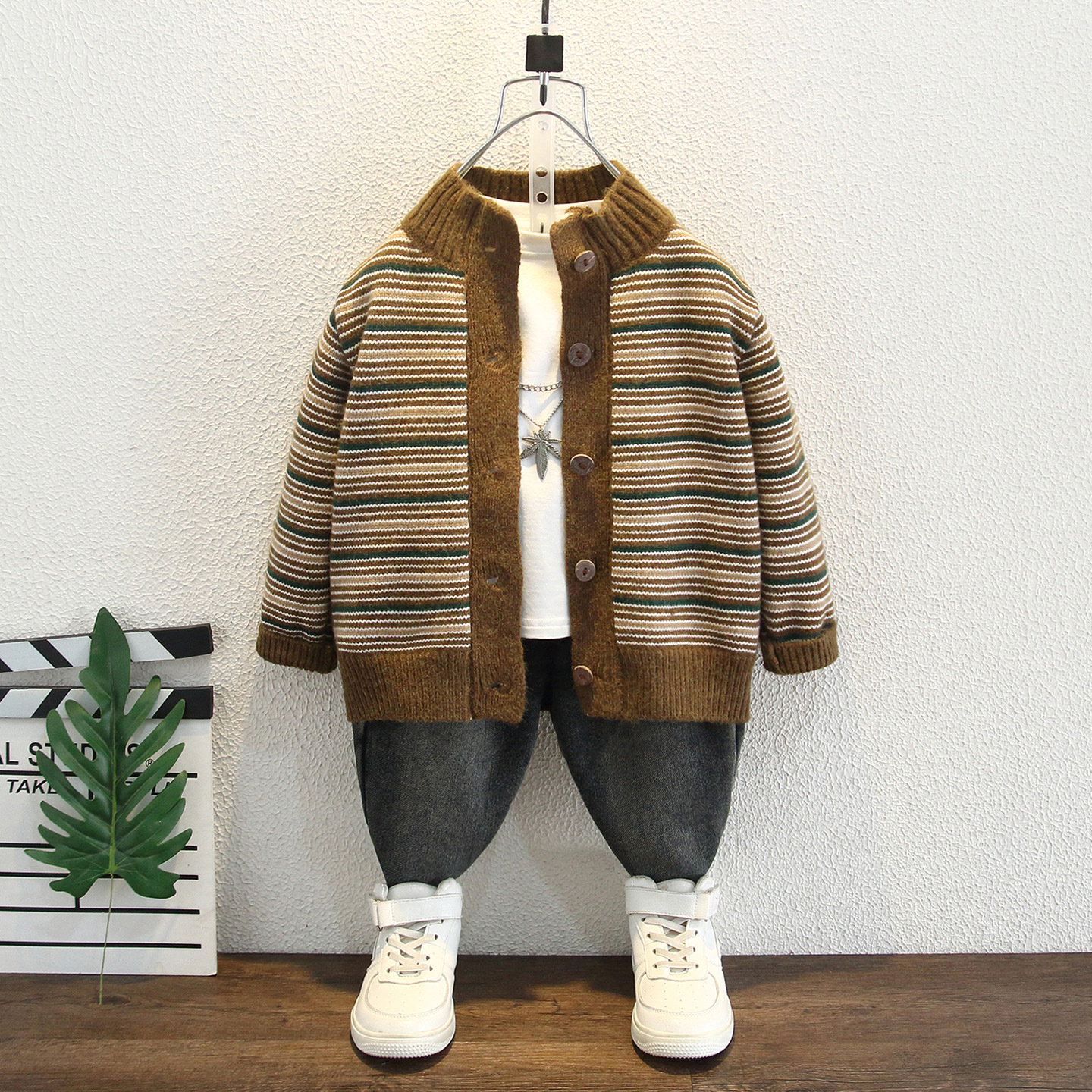 Boys' Sweater Winter 2025 New Children's Striped Knitwear Korean Style Fashionable Baby Autumn Winter Wool Coat Winter