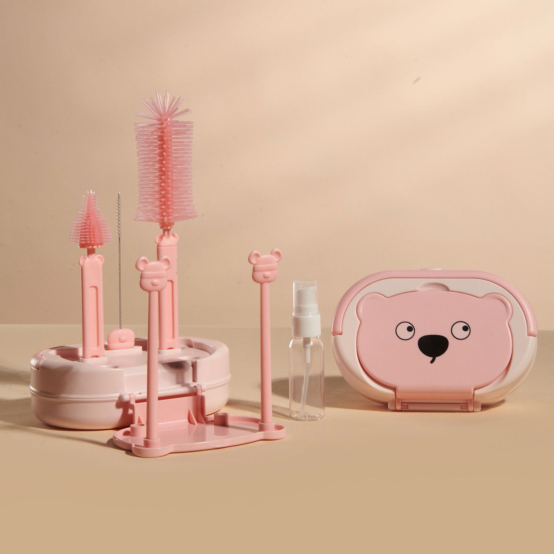 cepillo de botella de silicona herramienta de limpieza para bebés cepillo portátil especial para bebés barra de drenaje de almacenamiento conjunto de taza cepillo