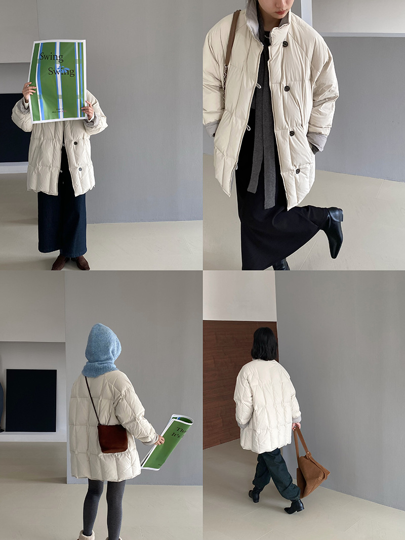 江左「両面派暖かいB備」 ~ 女神の両面にダウンジャケットを着た女性のスタンドカラーの暖かい厚いコート1259