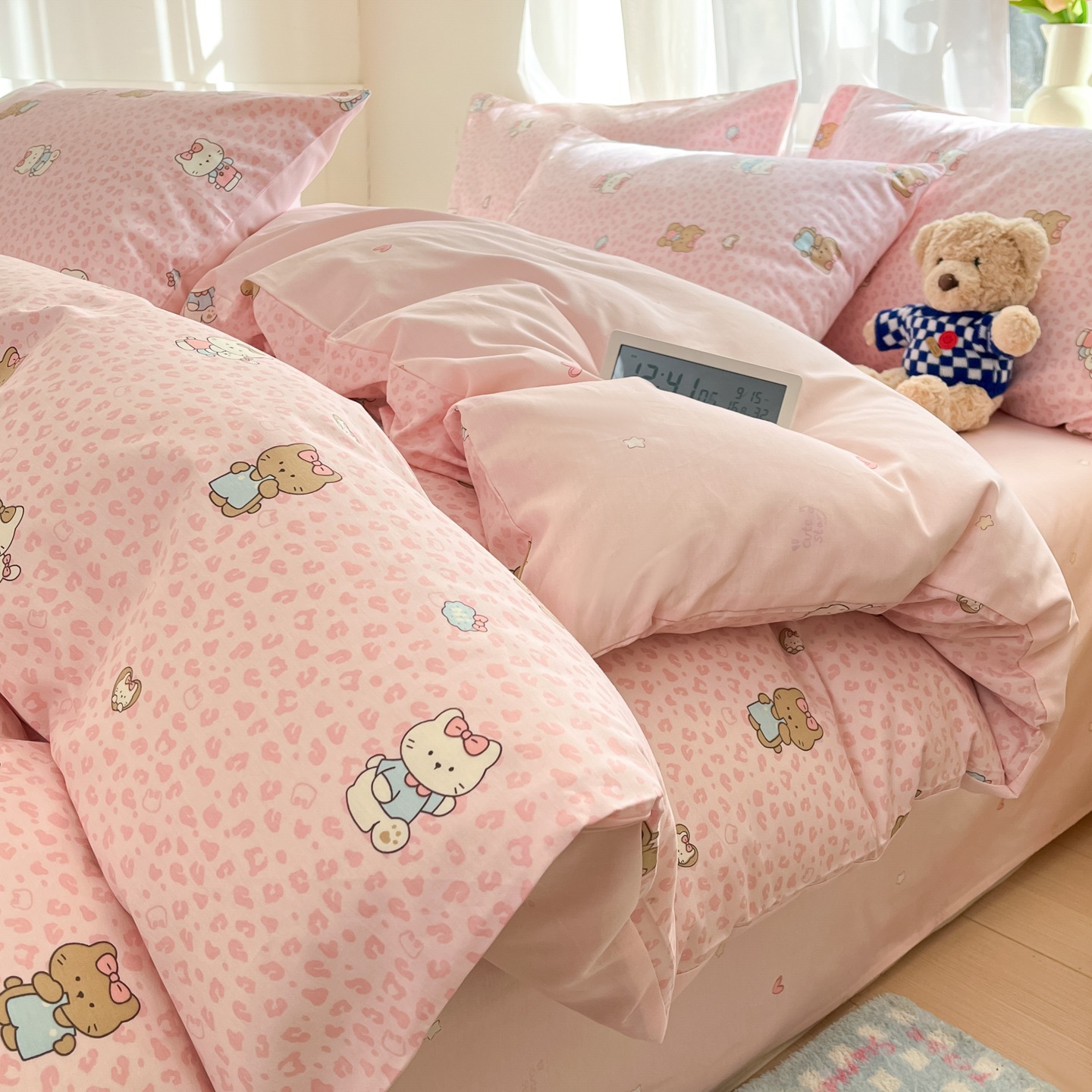 Four-Piece Bed Set, Pure Cotton Quilt Cover, Single Kidsren's Bed Bed Sheets, Three-Piece Set, Baby Bus