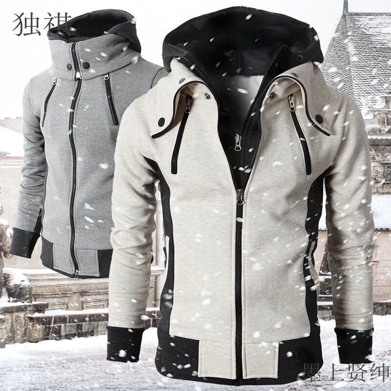 [hooded fake two] spring and autumn men's plus size color matching casual jacket fashion men's cardigan sweater coat