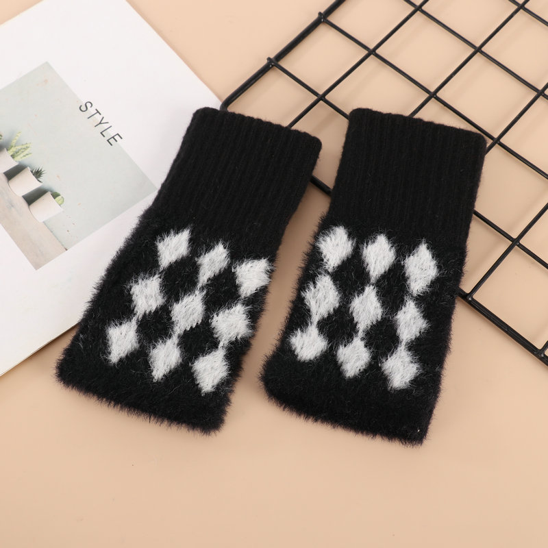 ins simple velvet plush half finger gloves warm autumn and winter touchable screen cold-proof winter windproof adult