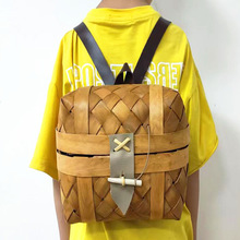 木片编织儿童郊游野餐小背篓日式复古小书包手工小孩双肩包