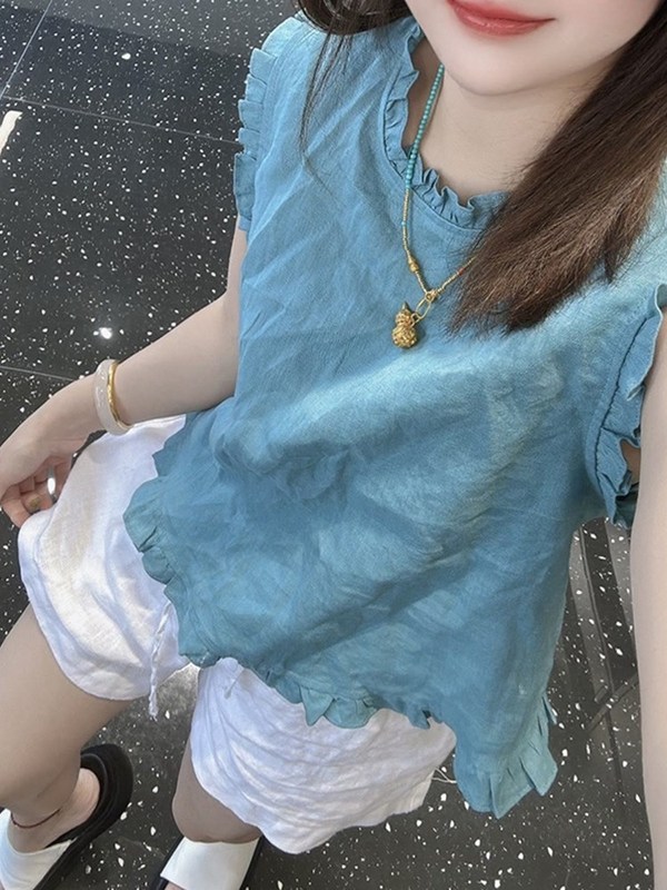 2025韩系温柔风边拼接无袖背心女夏季新款极简风休闲气质百搭上衣|undefined