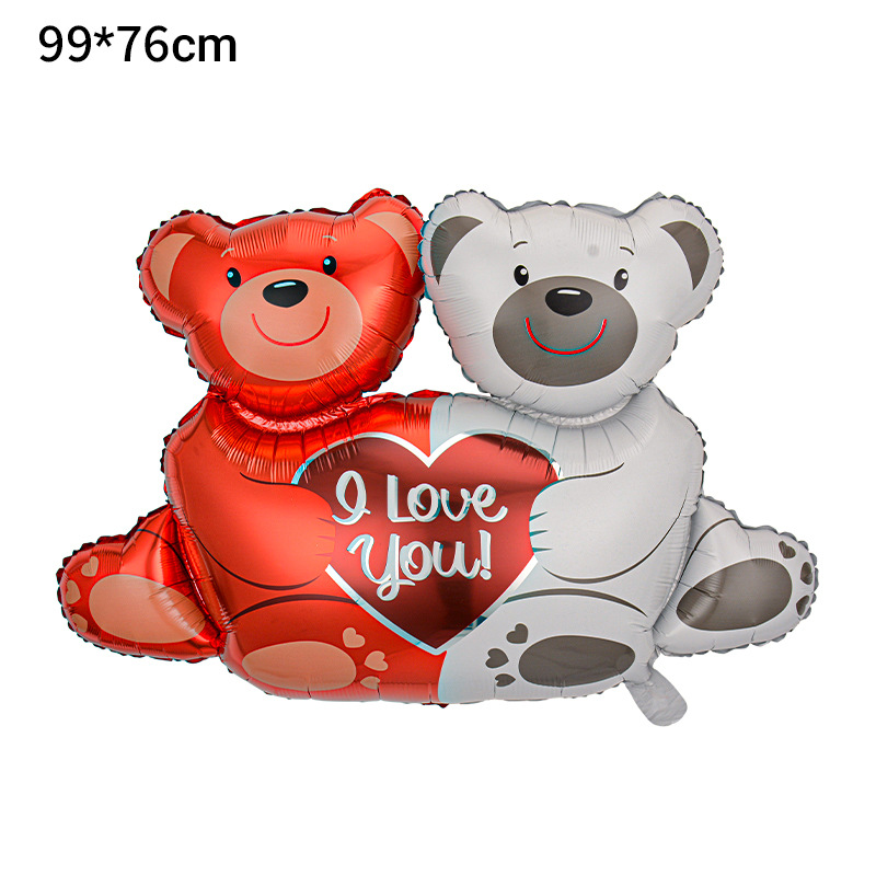 Decoración de San Valentín de Amazon, globo en forma de corazón, oso de dibujos animados, corazón de amor unido, globo de San Valentín, globo de aluminio