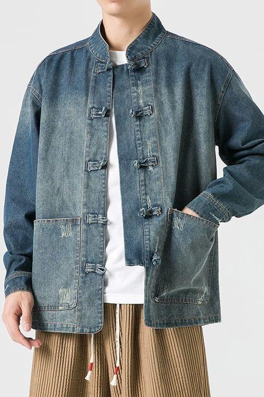 Vintage cowboy denimjacka herr antik stil lös passform_voghion.com