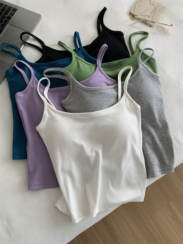 Basic All-match Camisole Vest with Chest Pad Women's Wear-free Underwear Base Spring and Summer New Slimming Flat Thin Shoulder Beautiful Back