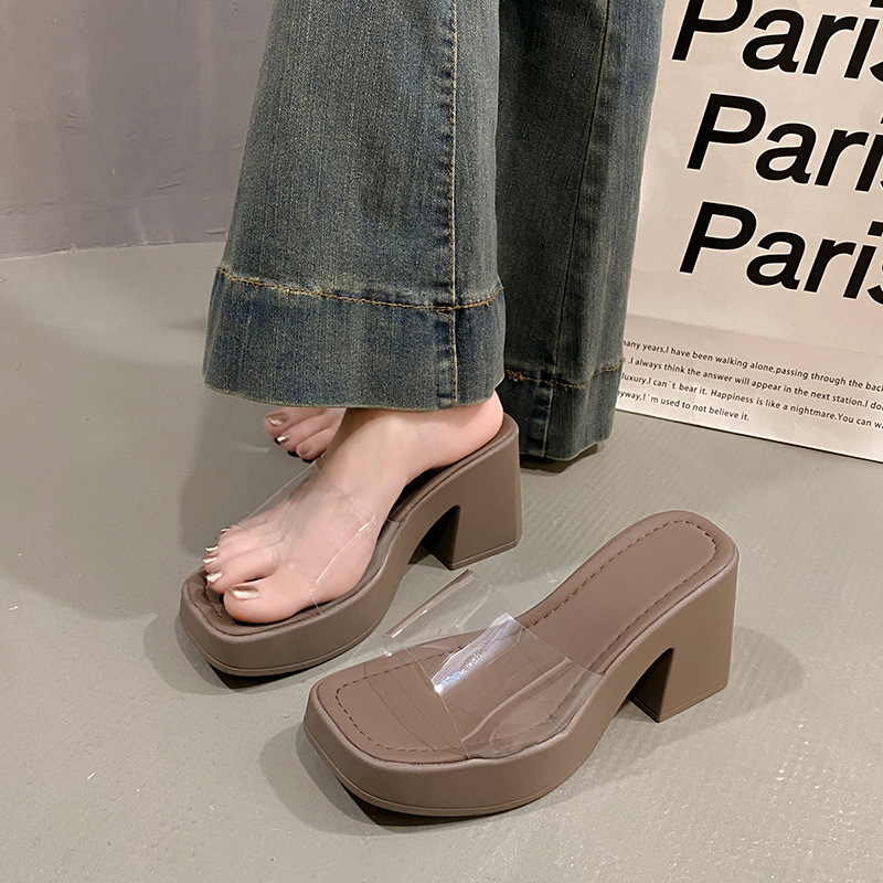 Chaussons hauts grande taille pour femmes, été, extérieur, nouvelles sandales transparentes à une bride, décontractées, semelle épaisse, talon épais, 2025_voghion.com