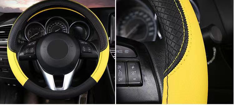 Car Steering Wheel Cover Leather Cover Universal for All Seasons Small Checkered Pattern Factory Direct Universal Type