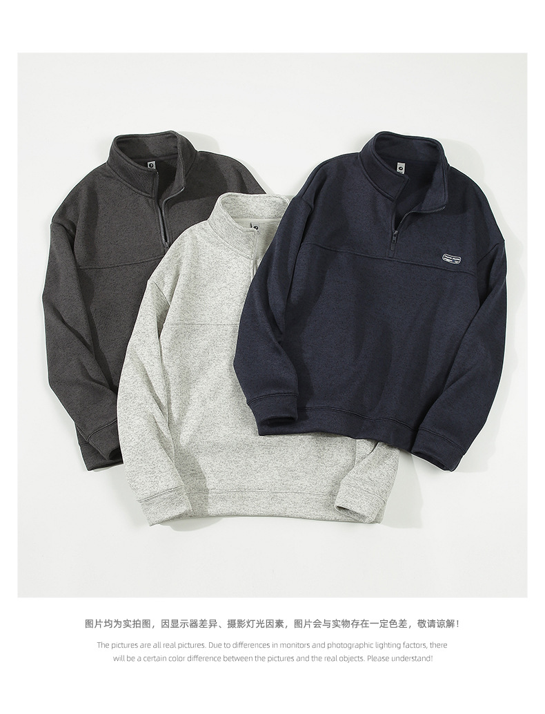 Men's Japanese-style Fleece Half-Zip Collared Sweatshirt with Loose Fit for Autumn and Winter