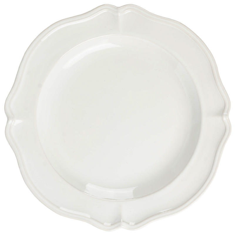 Plato de encaje francés en relieve, plato de postres, plato de platos de corte, platos caseros al por mayor, platos blancos