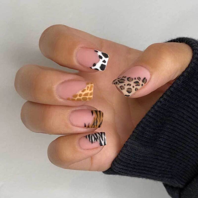 X-0067 New Style Temptation at Your Fingertips: Leopard Print French False Nails, Medium Square Shape, European and American Fashion Sweet Nail Art X-0067 New Style Temptation at Your Fingertips: Leopard Print French False Nails, Medium Square Shape, European and American Fashion Sweet Nail Art