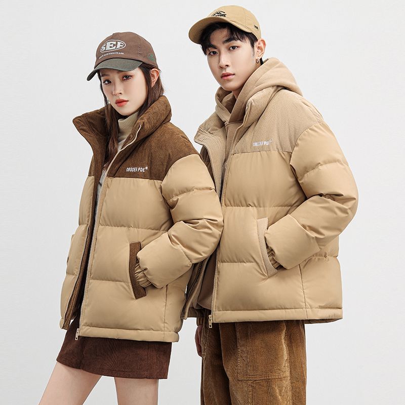 2025 winter stitching contrast color new autumn and winter thermal cotton coat couple loose small bread down cotton-padded clothes fashion