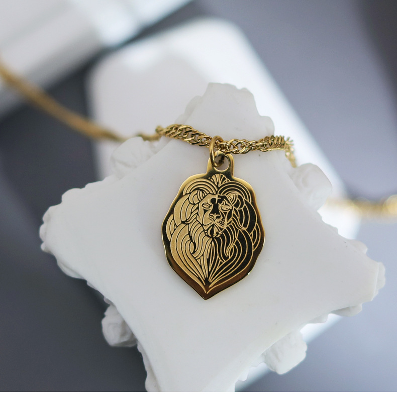 Retro Lion Titanium Steel Plating Pendant Necklace 1 Piece