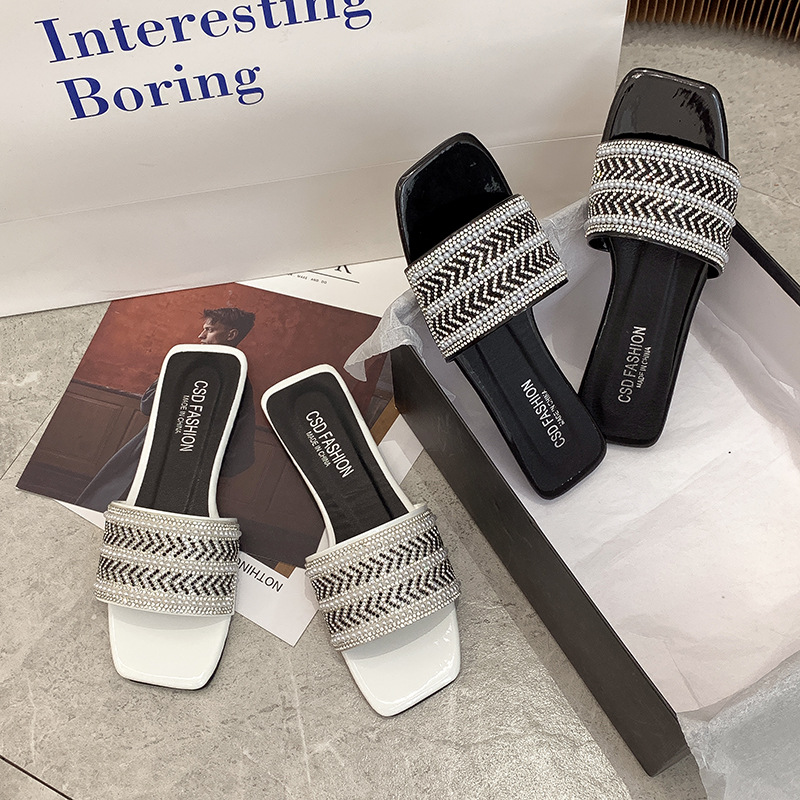 Printemps et été vêtements d'extérieur en forme unique strass grande taille sandales 41-42 dames pantoufles_voghion.com