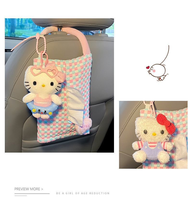 Creative Car Tissue Box with a High-End Feel, Cute Kt Cat Car Tissue Hanging Bag, In-Car Tissue Box Hanging Decoration for Women