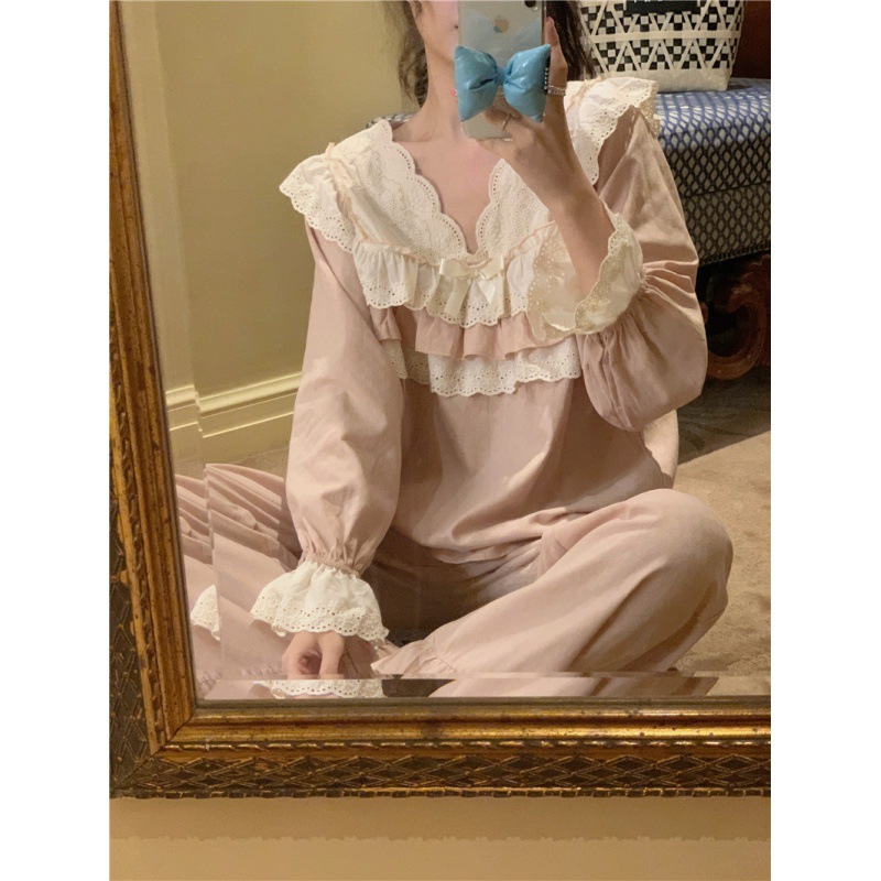 Corea del Sur ins Otoño de las mujeres de estilo coreano dulce poco suave lindo estilo princesa encaje ropa de abrigo para el hogar para las mujeres