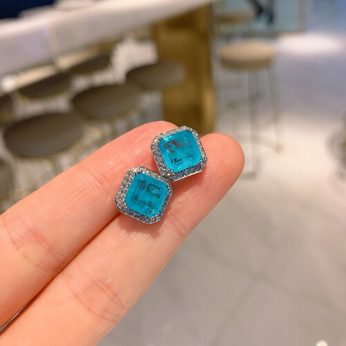 Zhuang Sheng Sheng Jewelry Imitation Paraiba Blue Earrings Main Stone 8*8 Pendant Necklace 20*20 Set