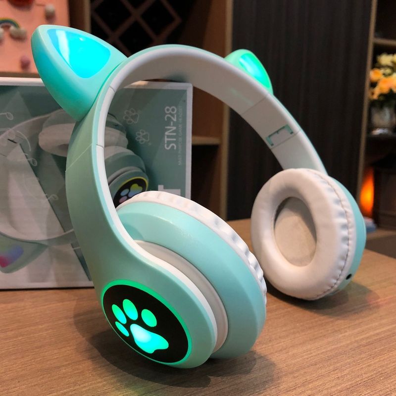2025年新型発光ヘッドホン型ワイヤレスBluetooth猫耳イヤホン ゲーム、復習、リスニング学習、学生、家庭用|undefined