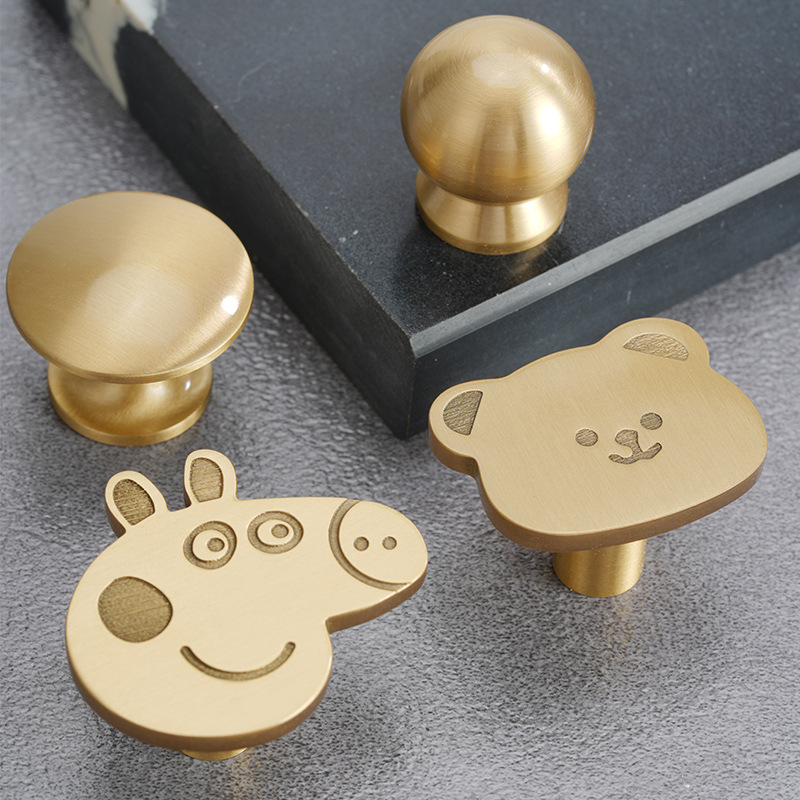 簡約純黃銅實心明裝單長孔兒童卡通家具五金衣鞋廚抽屜櫃門拉把手
