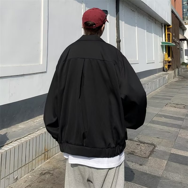 Chaqueta de trabajo retro de calle suelta con cuello alto japonés para hombre, chaqueta superior con cremallera de diseño chic de primavera y otoño