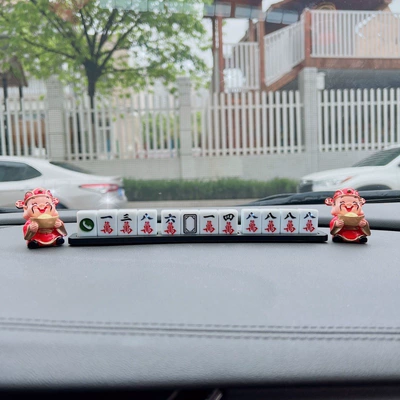 Plate Sticking Mahjong Car Creative | Nömrəli dayanma kartı - ceramic-white-wanzi-with-2-gods-of-wealth-please-note-the-number-when-placing-an-order