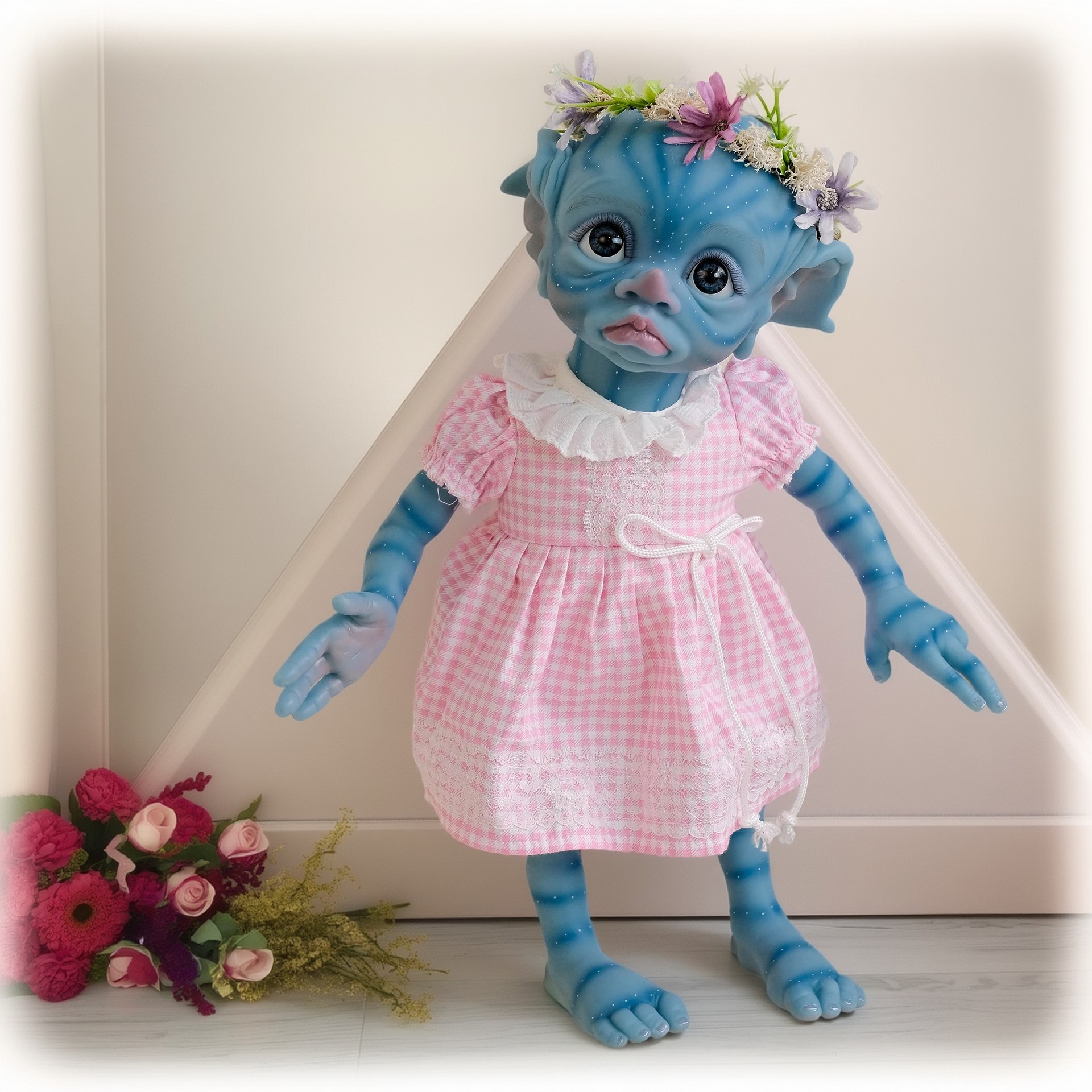 NPK rosa falda a cuadros 16inch Tinky Avater muñeca hecha a mano 3D pintado a mano muñeca de gama alta