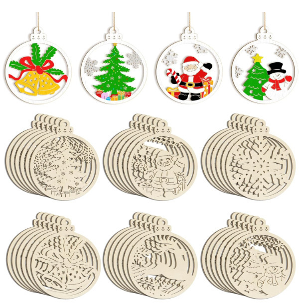 Wooden Crafts Christmas Tree Decoration Project Painting DIY Handmade Wood Chip Carving Raw Materials Creative Cutting Cross-Border