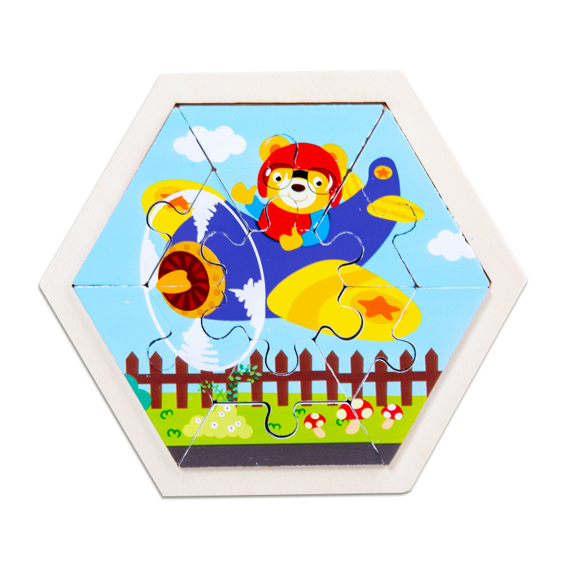 Rompecabezas de animales de dibujos animados tridimensional creativo para niños hexagonales rompecabezas de Educación Temprana de Madera Juguetes cognitivos de tráfico de frutas y verduras