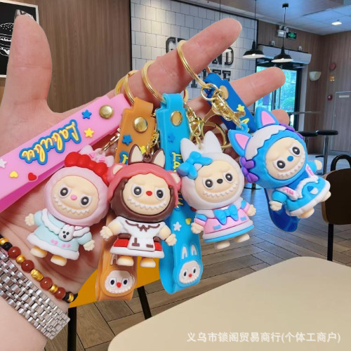 クリエイティブかわいいラブブ小さな羊ソフトプラスチック人形漫画ラブブキーホルダーカップルバッグペンダントギフト|undefined