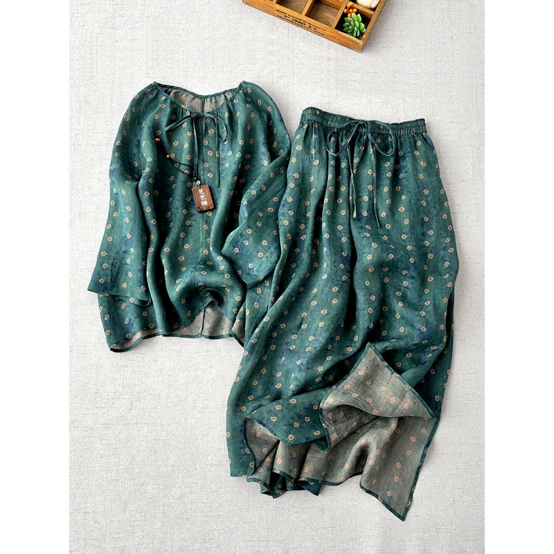 Литературная женская одежда рубашка с принтом рами Юбка Юбка Комплект для комфорта весны