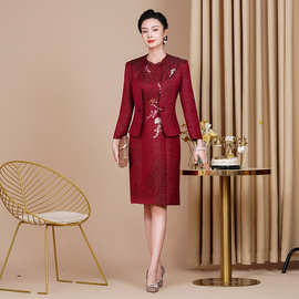 喜婆婆婚宴旗袍套装改良版敬酒礼服两件套高贵气质丈母娘妈妈结婚
