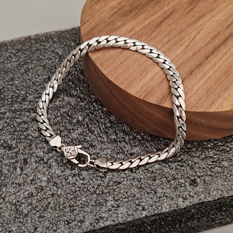 5mm Cuban bracelet S925 sterling silver Italian flat cut chain Personality Diamond pestle simple glossy tank fine bracelet 5mm Cuban bracelet S925 sterling silver Italian flat cut chain Personality Diamond pestle simple glossy tank fine bracelet
