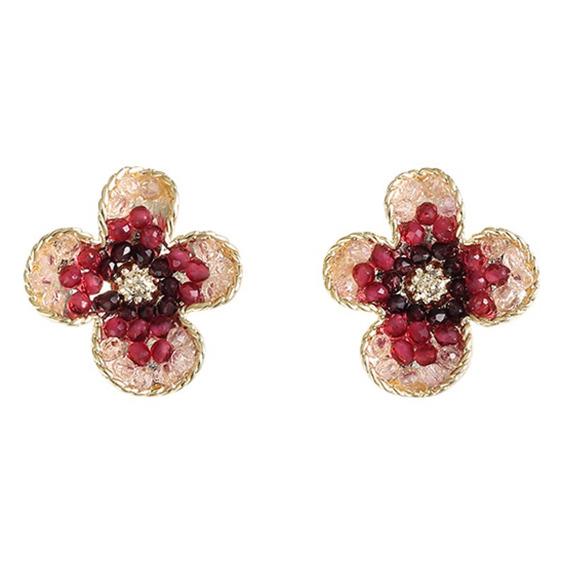 Pendientes de clip de oreja con forma de flor de cristal degradado con aguja de plata, elegantes, sin perforación, pendientes elegantes retro franceses