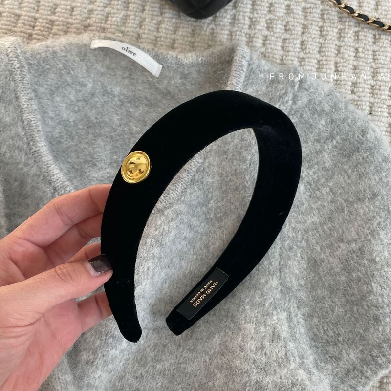 Fever Same Style Black Gold Label Velvet Hair Band High Sense High Cranial Top Head Band Round Face Slimming Retro Hong Kong Style Hair Fever Same Style Black Gold Label Velvet Hair Band High Sense High Cranial Top Head Band Round Face Slimming Retro Hong Kong Style Hair