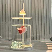 玻璃小鱼缸冰晶石桌面创意缸生态斗鱼缸珍珠碎钻景观缸造景全套