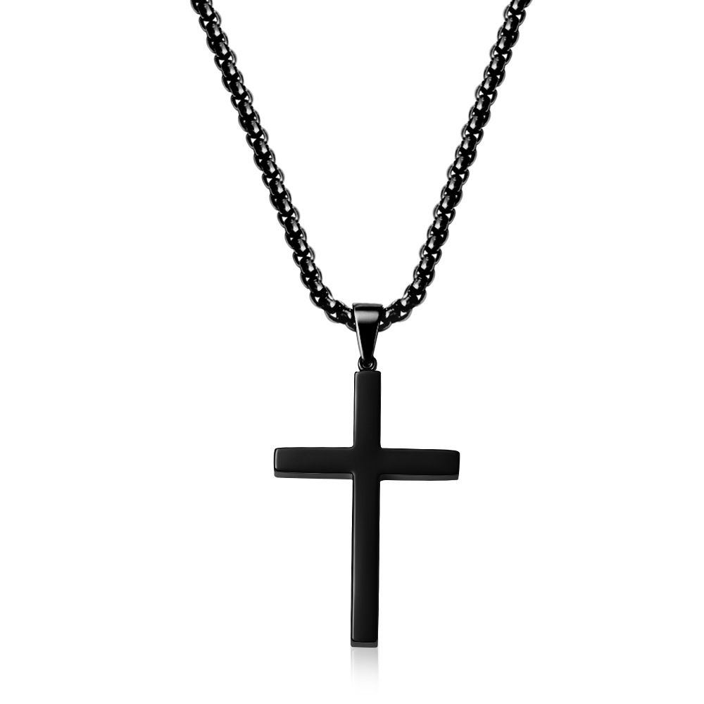 Collier pendentif croix en acier inoxydable pour homme, style hip-hop, avec chaîne à perles polyvalente._voghion.com