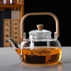 工厂直发高硼硅玻璃泡茶壶家用围炉著茶壶跨境一件代发竹把提梁壶