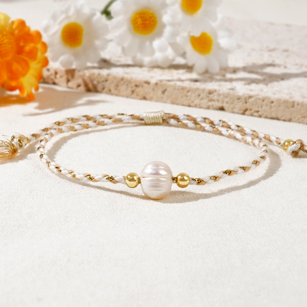 Geometric Casual Bohemian Imitation Pearl Rope Copper Bracelets Wholesale display picture 3