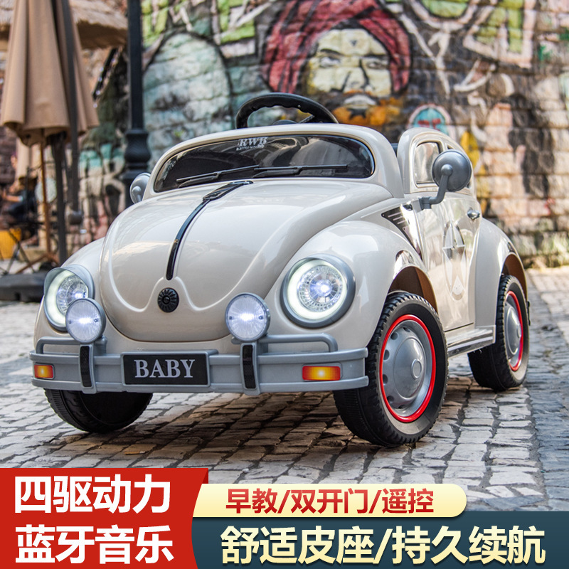 Niños retro coche eléctrico de cuatro ruedas control remoto carro escarabajo todoterreno juguetes para niños se puede sentar coche para niños image 5
