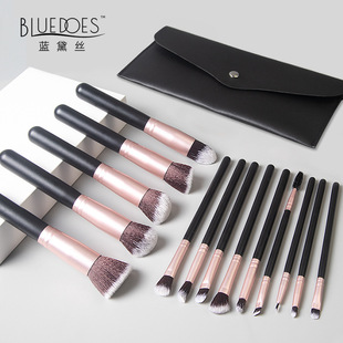 Cross-border hot 14 black handle rose gold matte makeup brush foundation brush blush brush logo-free beauty tools