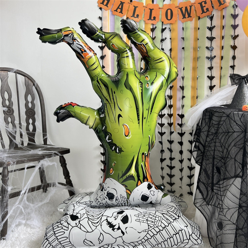 Atmósfera transfronteriza Halloween gigantesco de pie base de globo calabaza esqueleto demonio centro comercial bar café diseño
